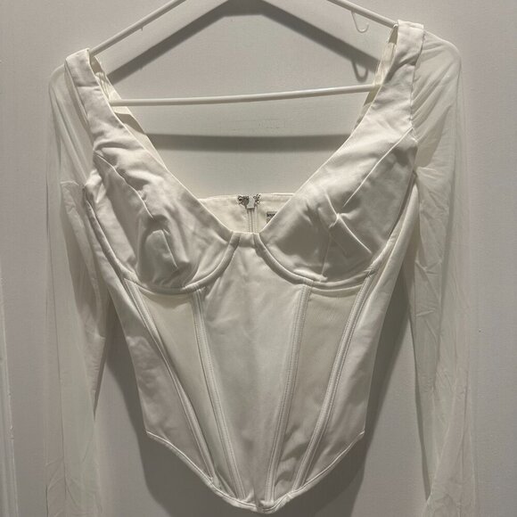 House of CB Araminta White Long Sleeve Mesh Corset - Picture 3 of 7